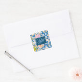 Batik Style Flowers Blue Background Bedankt Vierkante Sticker (Envelop)