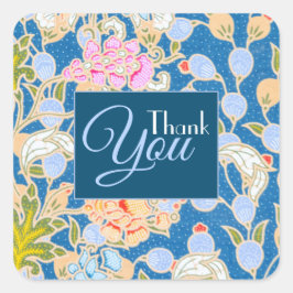 Batik Style Flowers Blue Background Bedankt Vierkante Sticker