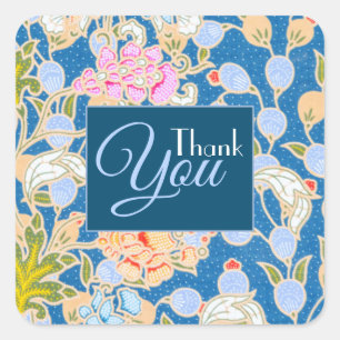 Batik Style Flowers Blue Background Bedankt Vierkante Sticker