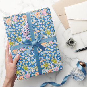 Batik Style Pattern Stippen Flowers Blue Backgroun Cadeaupapier
