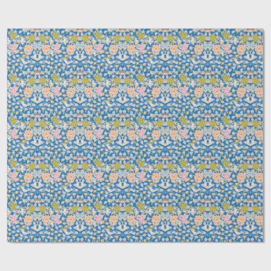 Batik Style Pattern Stippen Flowers Blue Backgroun Cadeaupapier (Vlak)