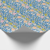 Batik Style Pattern Stippen Flowers Blue Backgroun Cadeaupapier (Hoek)