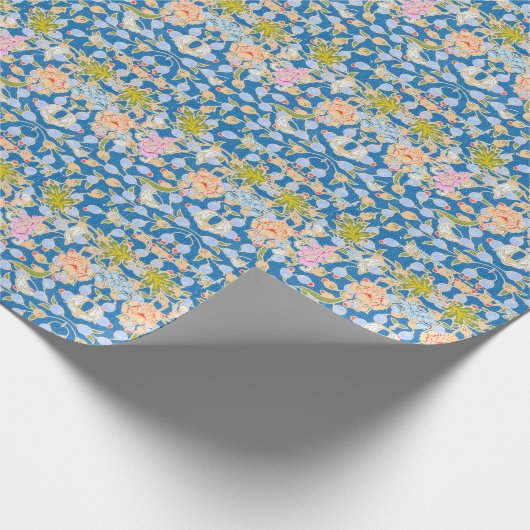 Batik Style Pattern Stippen Flowers Blue Backgroun Cadeaupapier (Hoek)