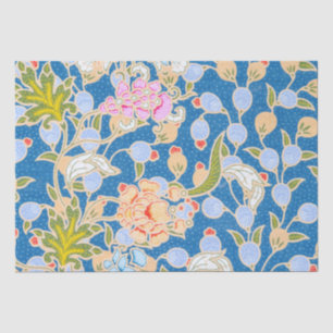Batik Style Pattern Stippen Flowers Blue Backgroun Tissuepapier