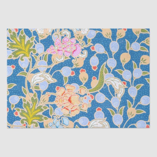 Batik Style Pattern Stippen Flowers Blue Backgroun Tissuepapier (Voorkant)