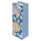 Batik Style Pattern Stippen Flowers Blue Backgroun Wijn Cadeautas (Achterkant Gekanteld)