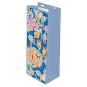 Batik Style Pattern Stippen Flowers Blue Backgroun Wijn Cadeautas (Voorkant Gekanteld)