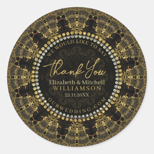 Batik Sunshine Black Gold Hartelijk dank Ronde Sticker (Voorkant)