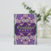 Batik Twist Groen Paars Cocktailparty Uitnodiging (Staand voorkant)