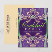 Batik Twist Groen Paarse Cocktailparty Uitnodiging (Voorkant / Achterkant)