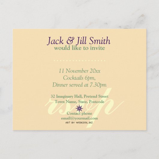 Batik Twist Groen Paarse Cocktailparty Uitnodiging (Achterkant)