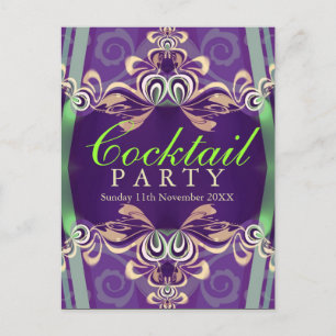 Batik Twist Groen Paarse Cocktailparty Uitnodiging Briefkaart