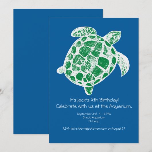 Batik Zee Turtle Kids Birthday Party nodigt uit Kaart (Voorkant / Achterkant)