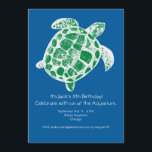 Batik Zee Turtle Kids Birthday Party nodigt uit Kaart<br><div class="desc">Een groene batik-achtige houthakkersschildpad op een koninklijke blauwe achtergrond fungeert als een aanpasbare kinder of Volwassenpartij uitnodiging.  Ideaal voor de zeeconsument of toekomstige bioloog.</div>