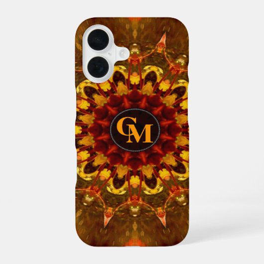 Batik Zonnebloem Monogram iPhone 16 Hoesje (Achterkant)
