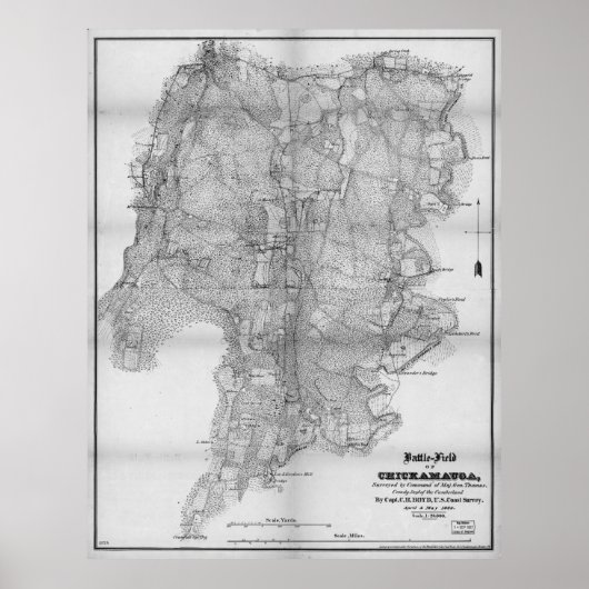 Batlefield of Chickamauga Map 19-20 1863 Poster (Voorkant)