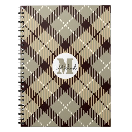 Batleship Grey Pset Tartan Monogram Script Name Notitieboek (Voorkant)