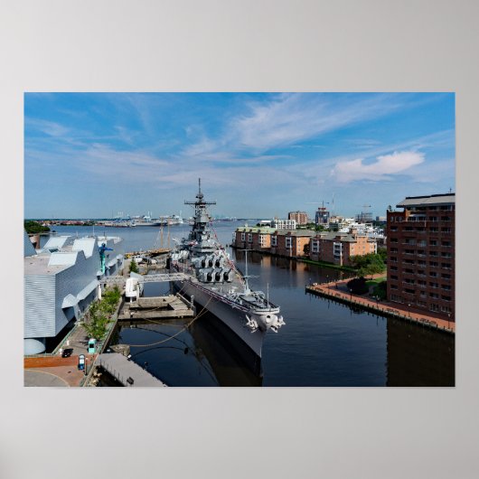Batleship USS Wisconsin BB-64 Harbor Uitzicht, 19x Poster (Voorkant)