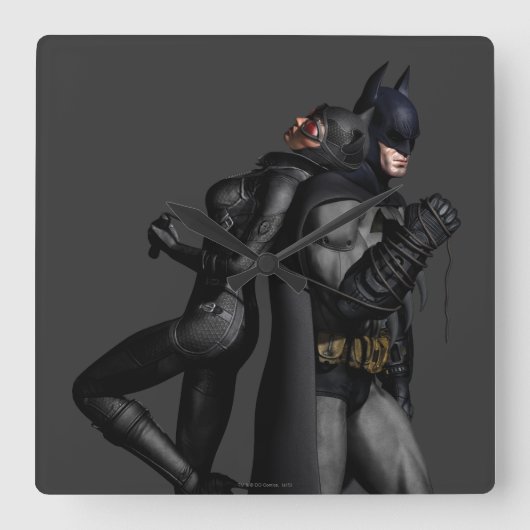 Batman Arkham City | Batman en Catwoman Vierkante Klok (Voorkant)