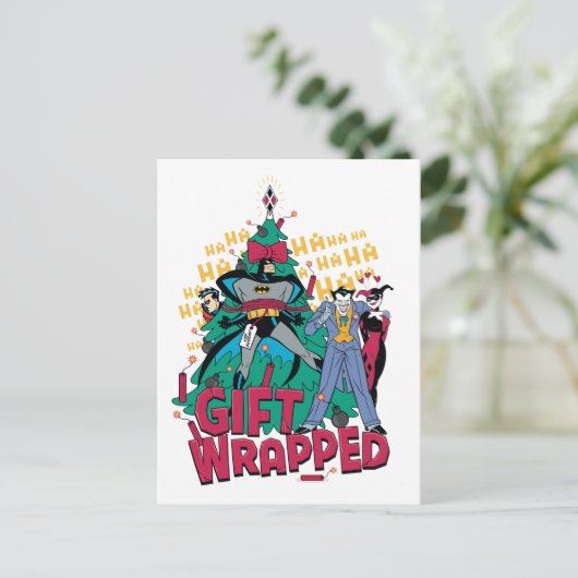 Batman | Batman en Robin Gift gewikkeld in XMas Tr Feestdagenkaart (Staand voorkant)