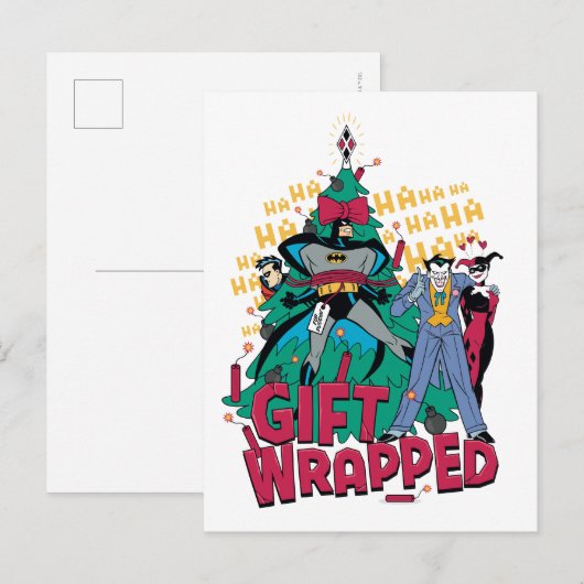 Batman | Batman en Robin Gift gewikkeld in XMas Tr Feestdagenkaart (Voorkant / Achterkant)