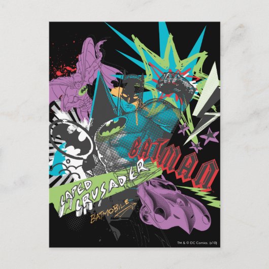 Batman Caped Crusader Neon Collage Briefkaart (Voorkant)