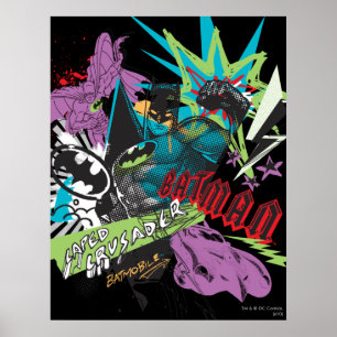 Batman Caped Crusader Neon Collage Poster