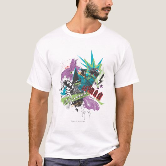 Batman Caped Crusader Neon Collage T-shirt (Voorkant)