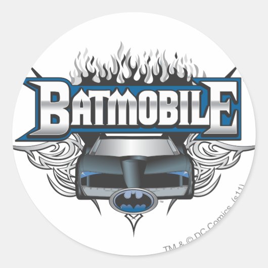 Batman Car en Flames Ronde Sticker (Voorkant)