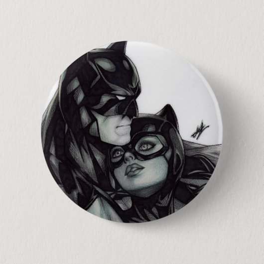 Batman & Catwoman ~ Bruce Wayne & Selina Kyle Ronde Button 5,7 Cm (Voorkant)