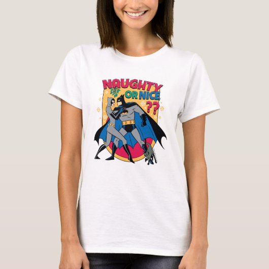 Batman | Catwoman under mistletoe Naughty or Nice T-shirt (Voorkant)