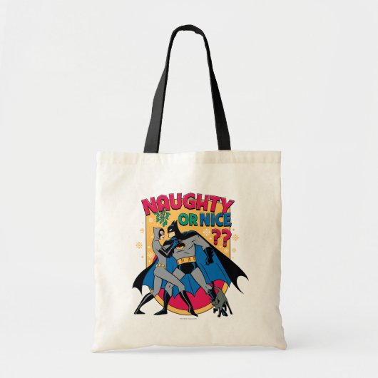 Batman | Catwoman under mistletoe Naughty or Nice Tote Bag (Voorkant)