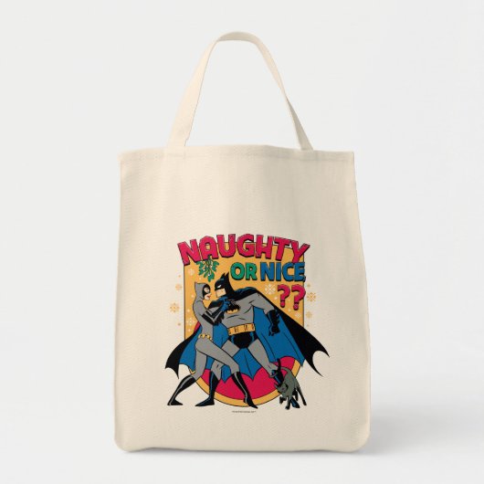 Batman | Catwoman under mistletoe Naughty or Nice Tote Bag (Voorkant)