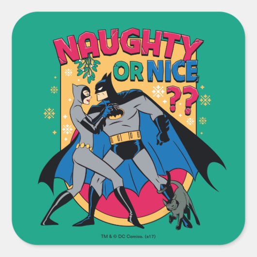 Batman | Catwoman under mistletoe Naughty or Nice Vierkante Sticker (Voorkant)