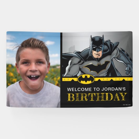 Batman | Chalkboard Happy Birthday Welkomstfoto Spandoek (Horizontaal)
