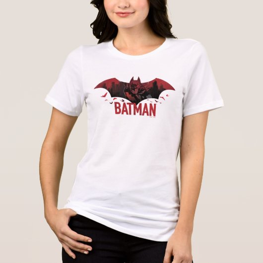 Batman Crimson Gotham Icon Tri-Blend Shirt (Voorkant)