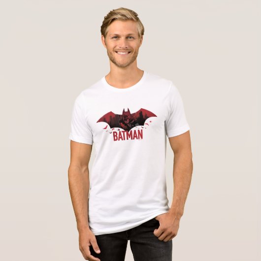 Batman Crimson Gotham Icon Tri-Blend Shirt (Voorkant volledig)