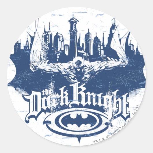 Batman Dark Knight | Cityscape Blue Logo Ronde Sticker (Voorkant)