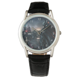 Batman die over de stad kijkt horloge