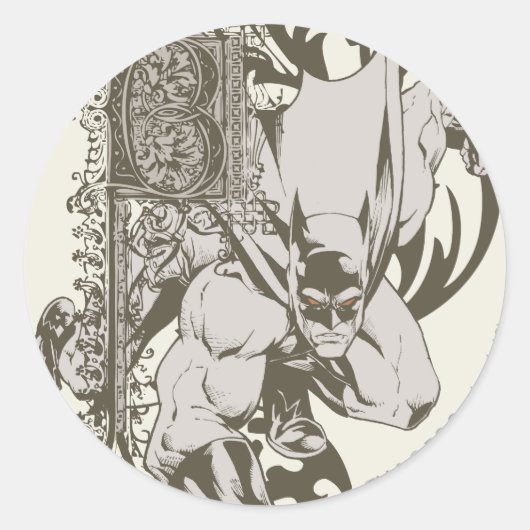 Batman en gedecormeerde letter B Ronde Sticker (Voorkant)