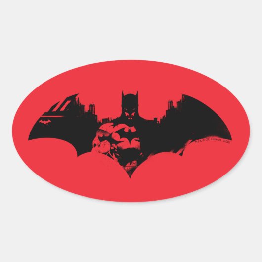 Batman en Gotham Silhouette Bat Logo Ovale Sticker (Voorkant)