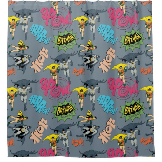 Batman en Robin Action Pattern Douchegordijn (Voorkant)