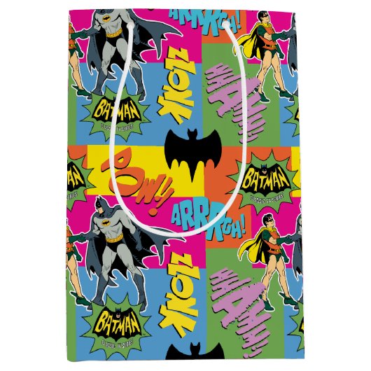 Batman en Robin Action Pattern Medium Cadeauzakje (Voorkant)