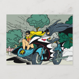 Batman en Robin in Batcycle Briefkaart