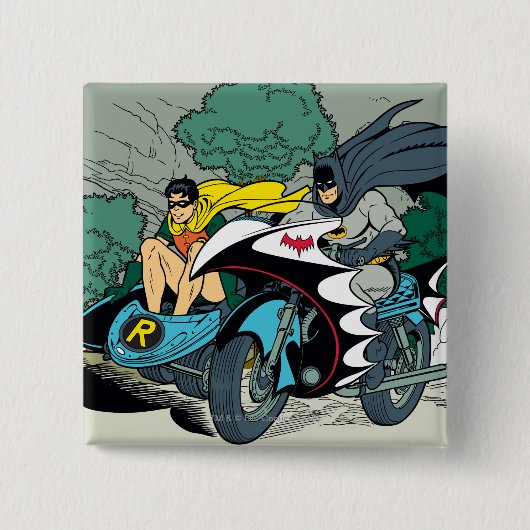 Batman en Robin in Batcycle Vierkante Button 5,1 Cm (Voorkant)