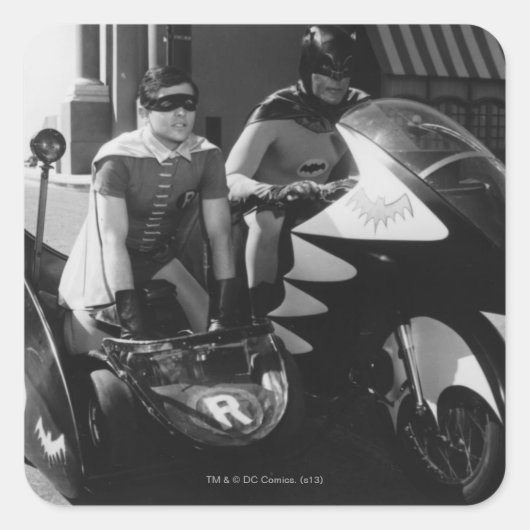 Batman en Robin in Batcycle Vierkante Sticker (Voorkant)