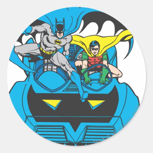 Batman en Robin Ride Batmobile Ronde Sticker (Voorkant)