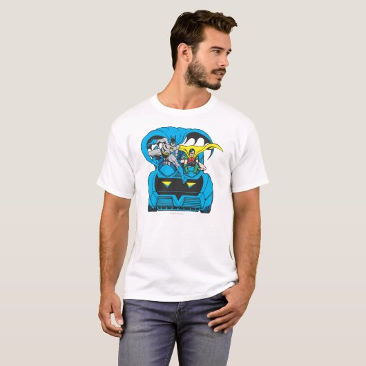 Batman en Robin Ride Batmobile T-shirt (Voorkant volledig)
