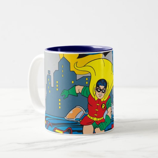 Batman en Robin Running Tweekleurige Koffiemok (Voorkant links)