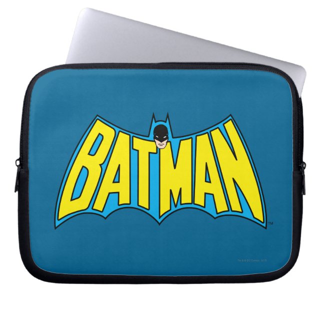 Batman |  Geel Blauwe Logo Laptop Sleeve (Voorkant)